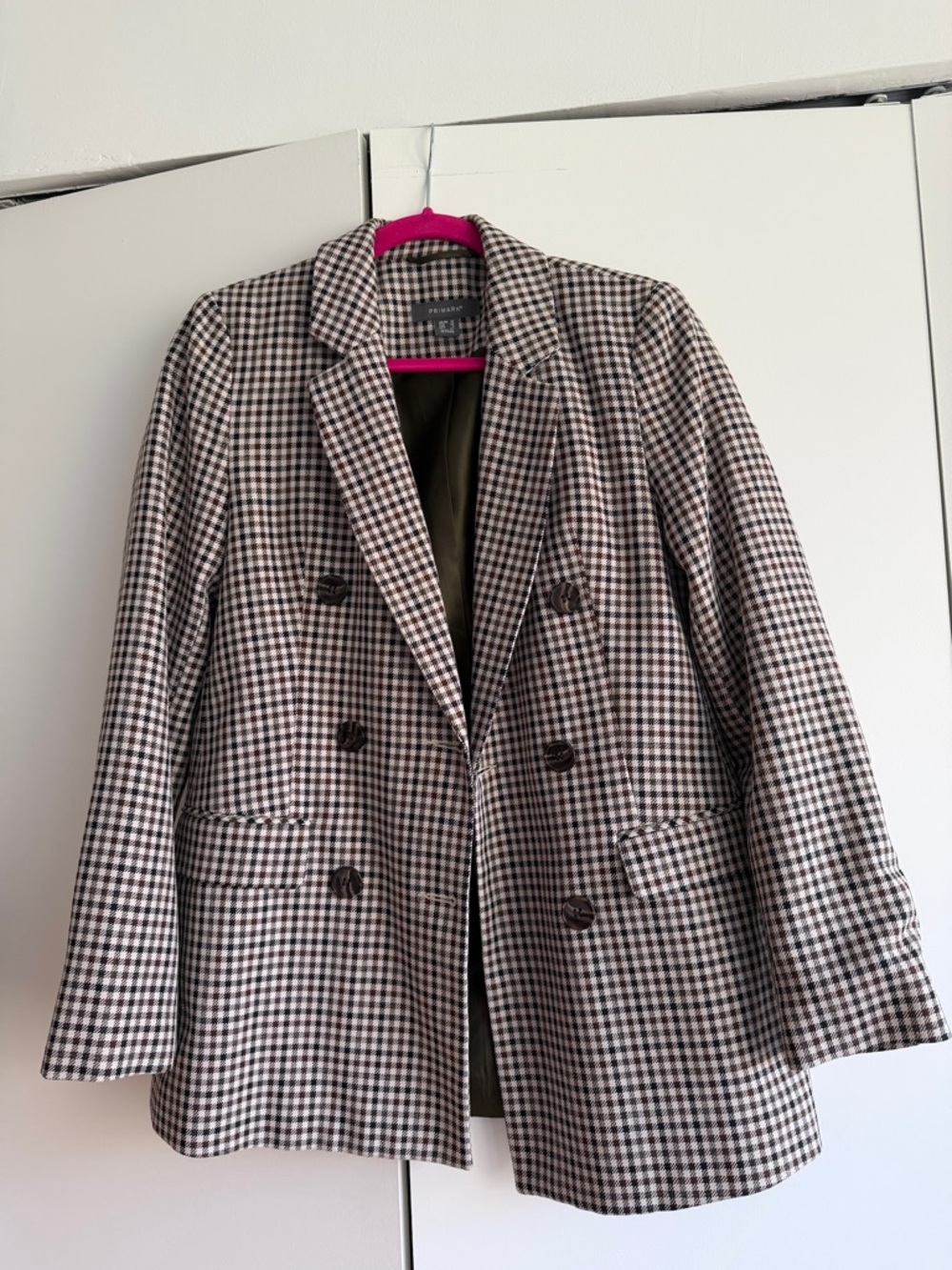 Primark Checked Double-Breasted Blazer Jacket - Brown & Cream